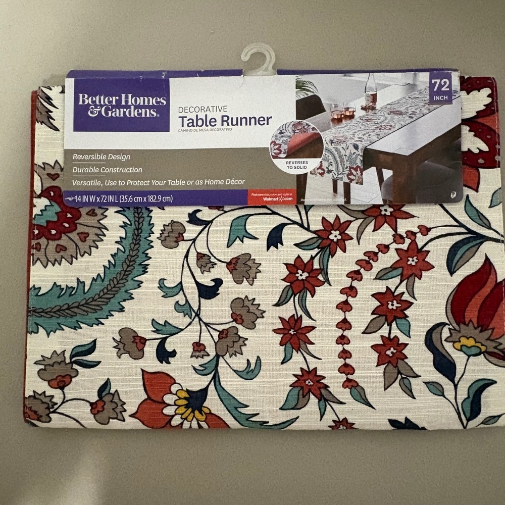 Better Homes‎ & Gardens Reversible Floral Paisley Table Runner Red Teal 14x72